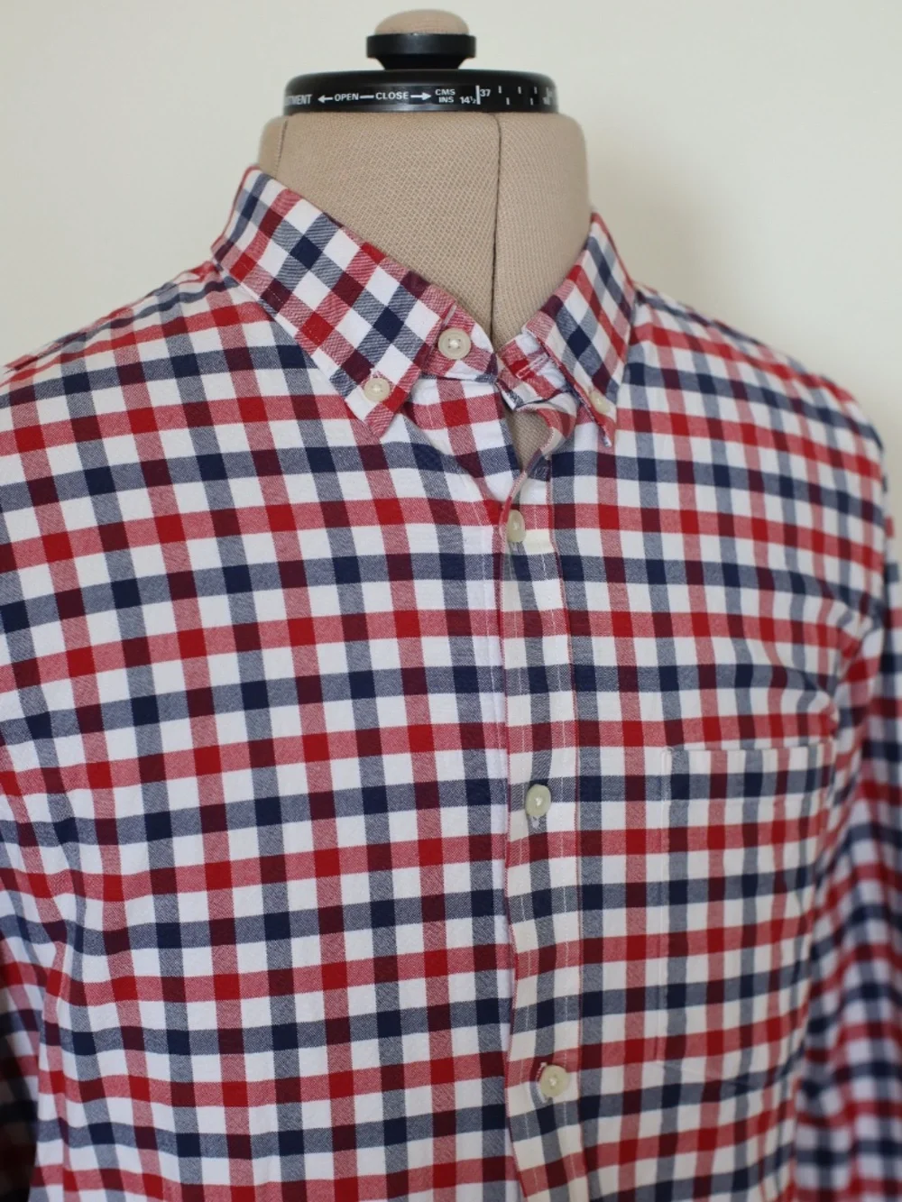 Stylish Vintage Banana Republic Blue, Red and White Plaid Shirt with a Preppy Vi